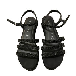 Copper Key Women's Glittering Black Platform Wedge Sandals size 9
